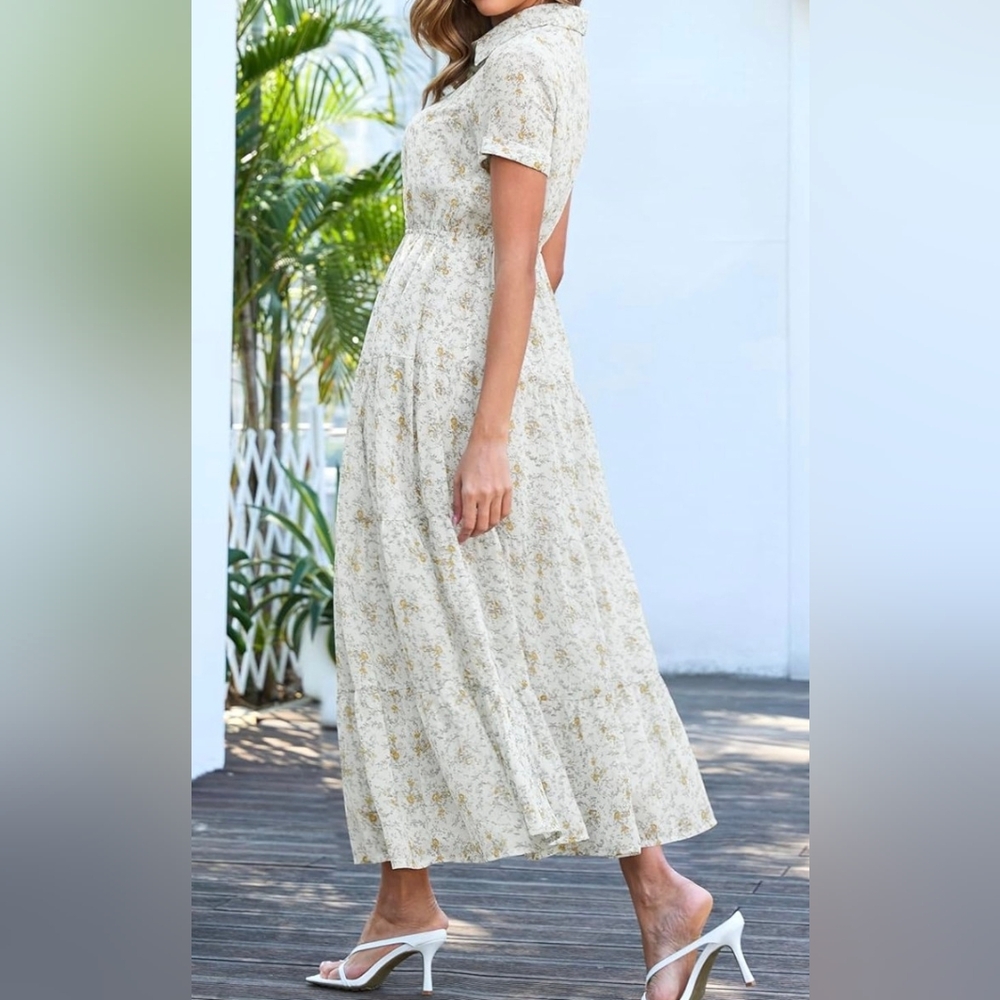 Chic Cream Floral Maxi Dress - Picture 3 of 4